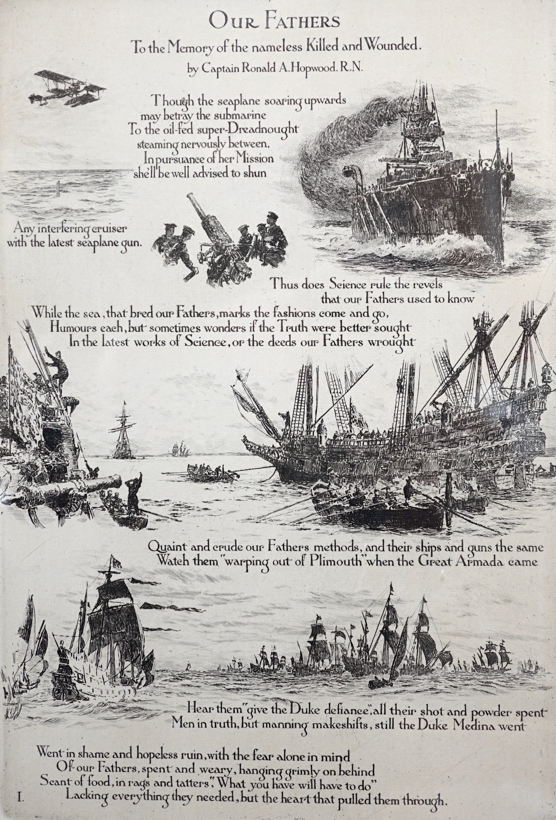 William Lionel Wyllie (1851-1931), set of for drypoint etchings, 'Our Fathers', signed in pencil, 31 x 21cm